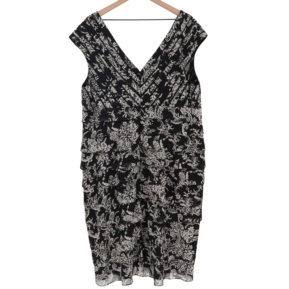 Adrianna Papell Sheath Dress Womens 22W Paisley Black Ruffle Tiered Excellent - Picture 4 of 5